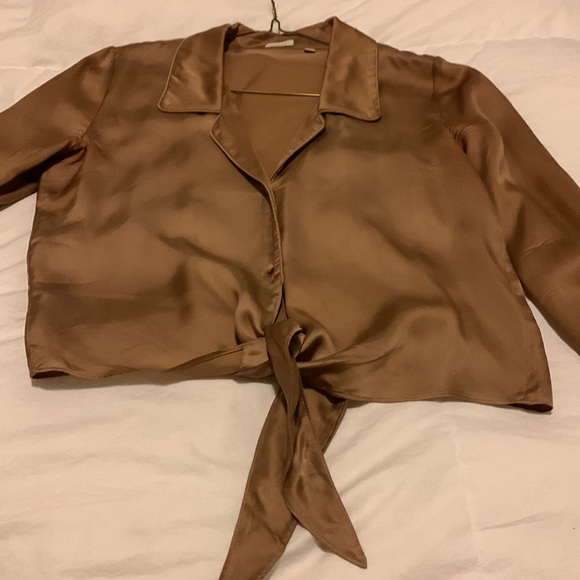 Gorgeous deep brown/gold chrome Wilfred blouse purchased from Aritzia - Picture 4 of 4
